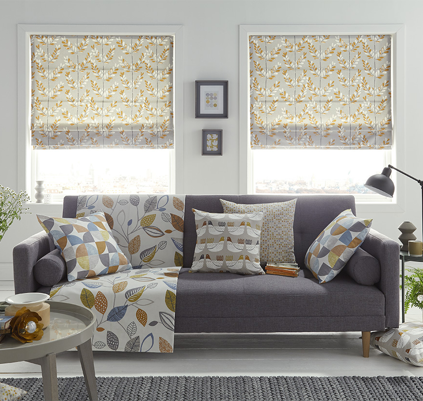Scandinavian style living room with Roman blinds