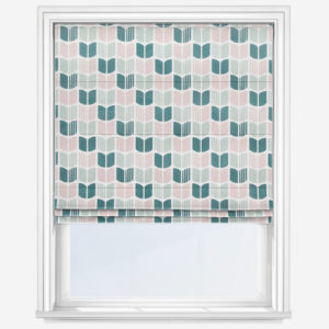 image of teal and powder pink roman blind for sale 
