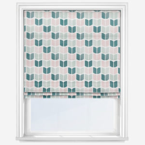 image of teal and powder pink roman blind for sale 