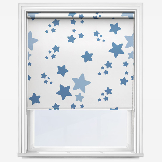 product image of white roller blind with blue stars on it 