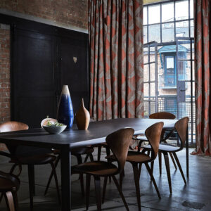 Dark industrial decor in converted loft.