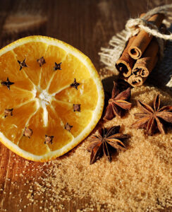 Cinnamon, orange and cloves for Christmas.