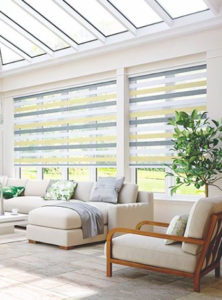 an image to show conservatory with clean day and night blinds 