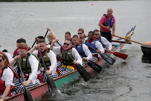 image of a boat racing team rowing their boat