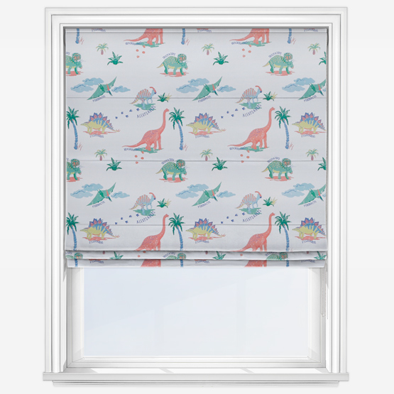 product image of roller blind with dinosaurs printed on it
