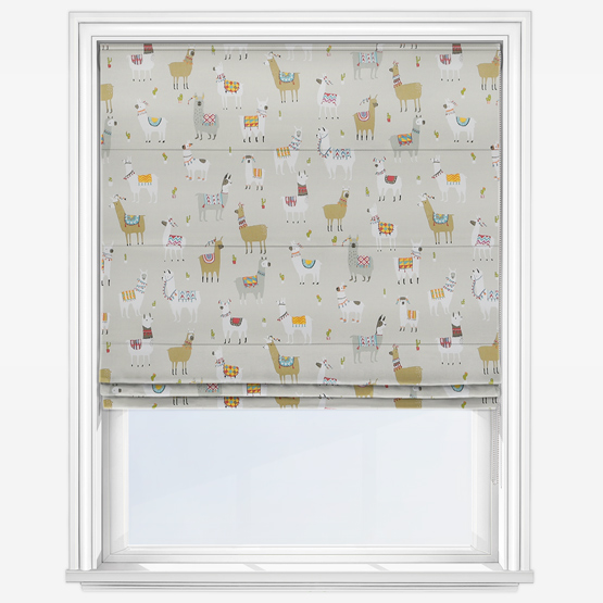 photo of grey roller blind with animals printed on it