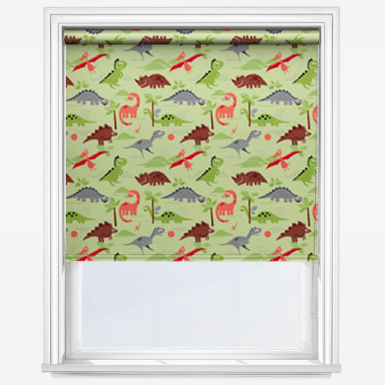 green roller blind product with dinosaur pattern