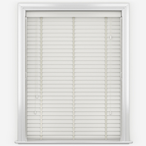 photo of white wooden blinds with tape product for sale perfect for a home office 