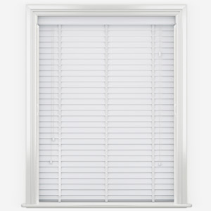 example product image of white wooden blinds to be used in a home office