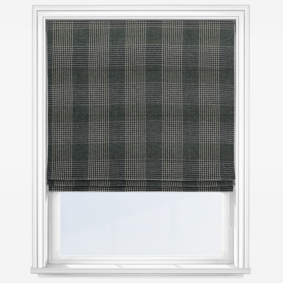 image to show roller blind with windsor green check pattern print 