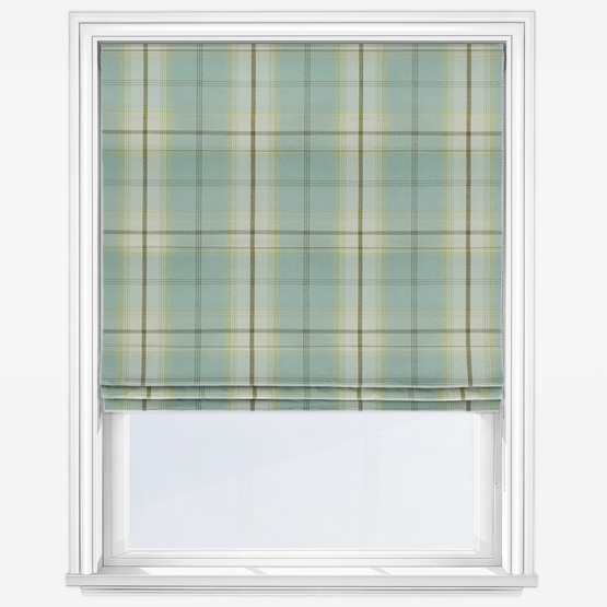 product image of duck egg roller blind with check pattern print