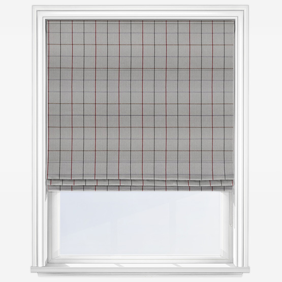 image of slate grey roman blind with windowpane check pattern 