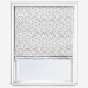 product image of light grey roman blind with white print 