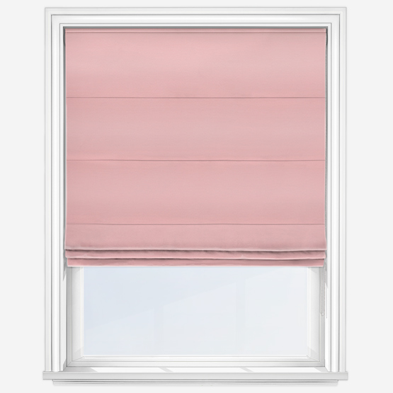 photo of blush pink roman blind product that is made recycled materials