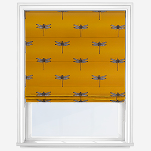 image of yellow blind with dragonfly print to be used in a kids room