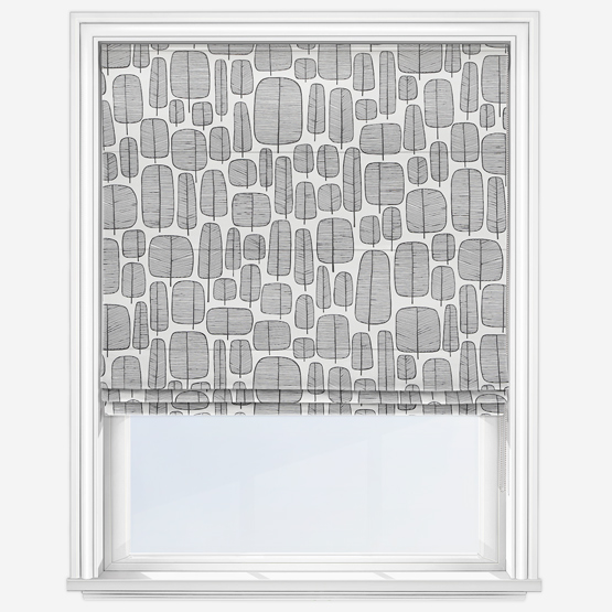image of grey roller blind product with white trim patern