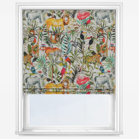 photo of jungle themed roller blind to be used in children's room 
