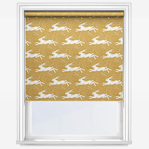 photo to show chartreuse roller blind with white rabbit print 