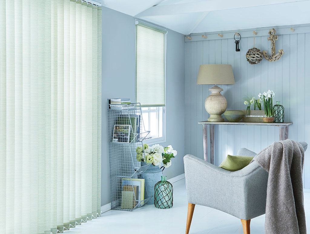an image of light grey coloured blinds to show how to use different vertical blinds colours 