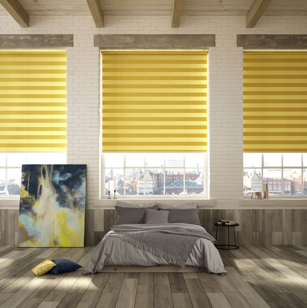 positive yellow colours in bedroom with day and night blinds