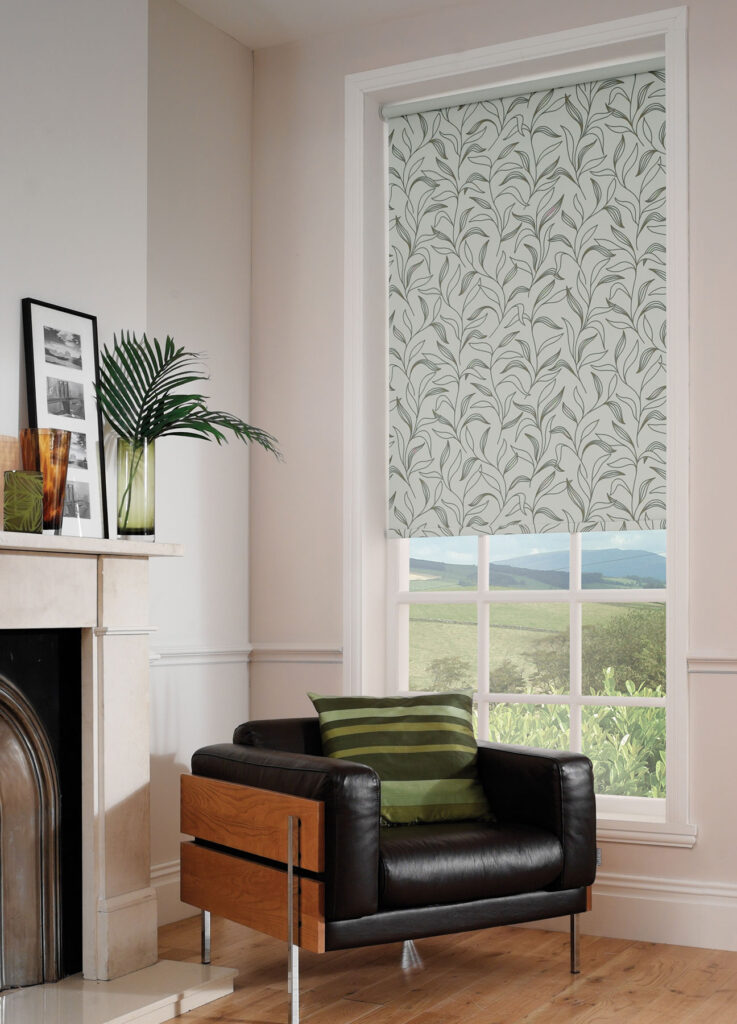 an image to show green shades as a spot colour through patterned curtains