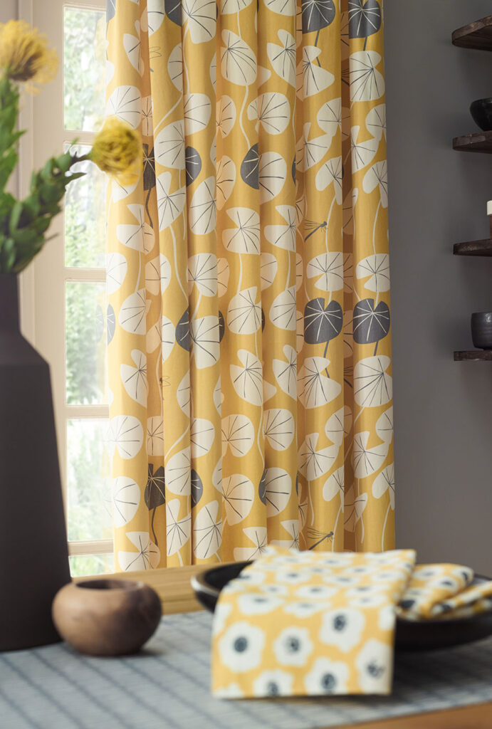 yellow and grey curtain to show colours that go with yellow