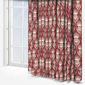 red coloured curtain with cream pattern product image