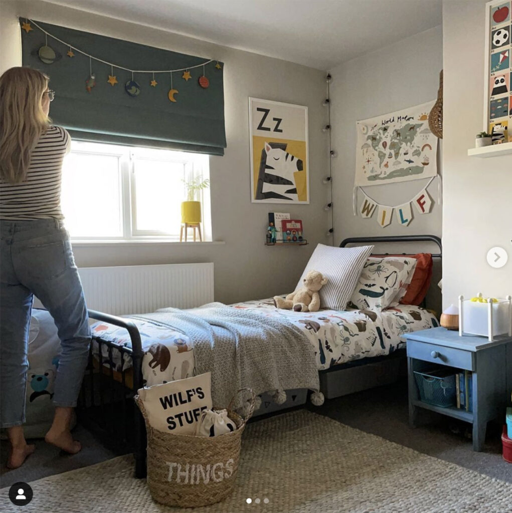 a photo to show a social media post where roller blinds are being used in a kids room 