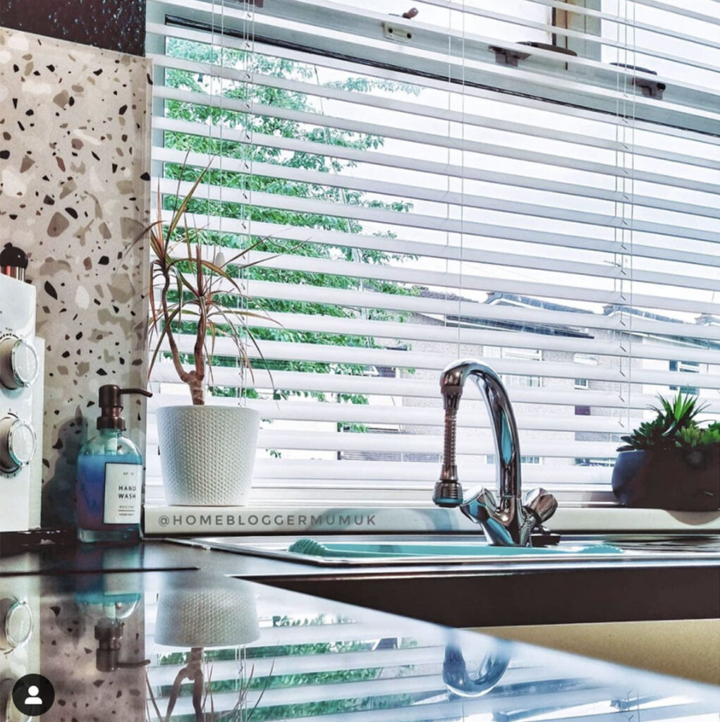 image of social media post from blinds direct customer using venetian blinds in their kitchen