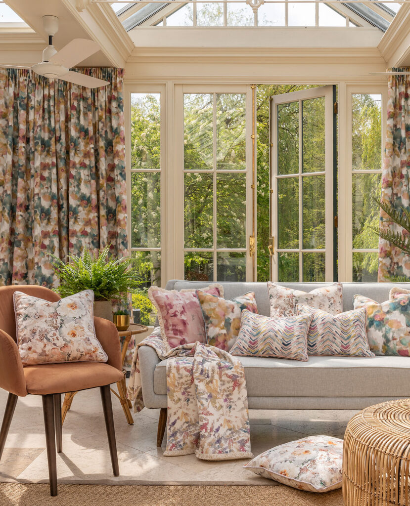 photo of living room with pink and sage colour combinations theme 