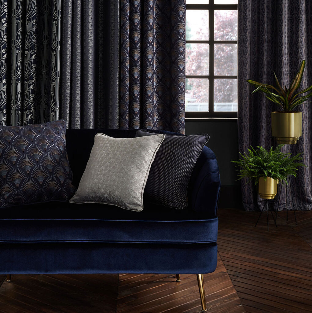 image of dark blue sofa used in living room for christmas time