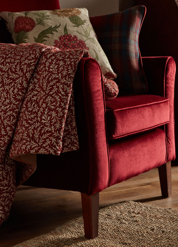 image of red chair in christmas room decor 