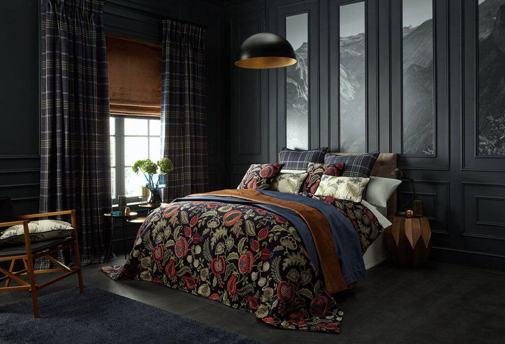 an example image of room set to show blackout lining in blinds and curtains being used