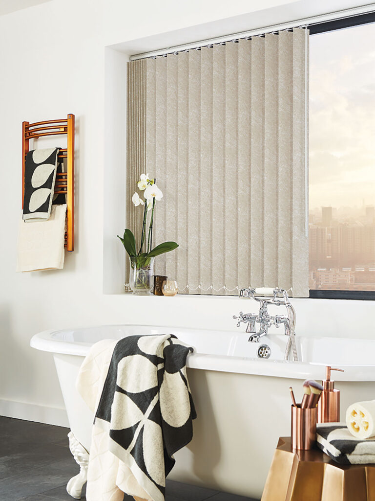 photo to show wipeable vertical blinds being used in bathroom 