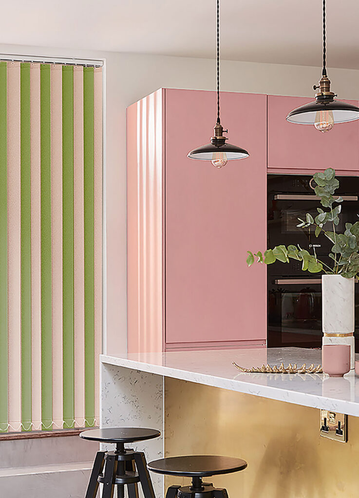 photo to show kitchen with a pink and green colour scheme