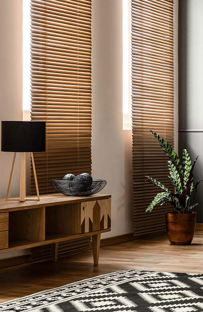 photo to show example using natural wood shutters in for interior design 