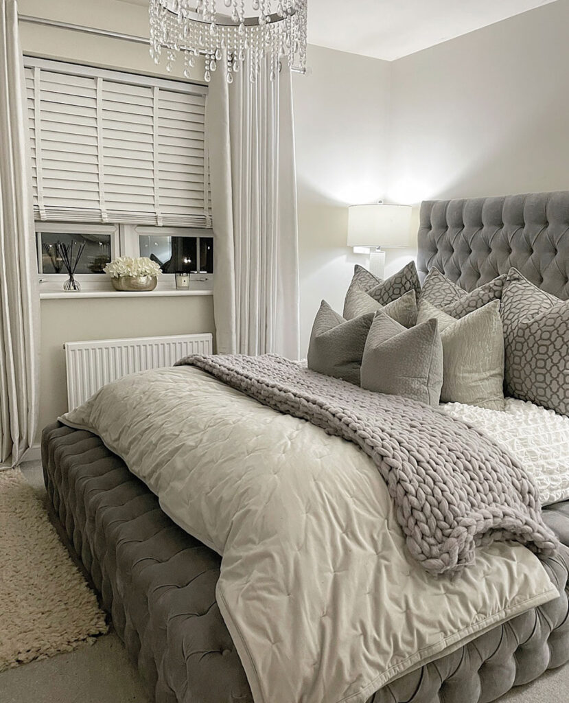 an image of a social media post showing a bedroom using blinds and curtains from blinds direct 