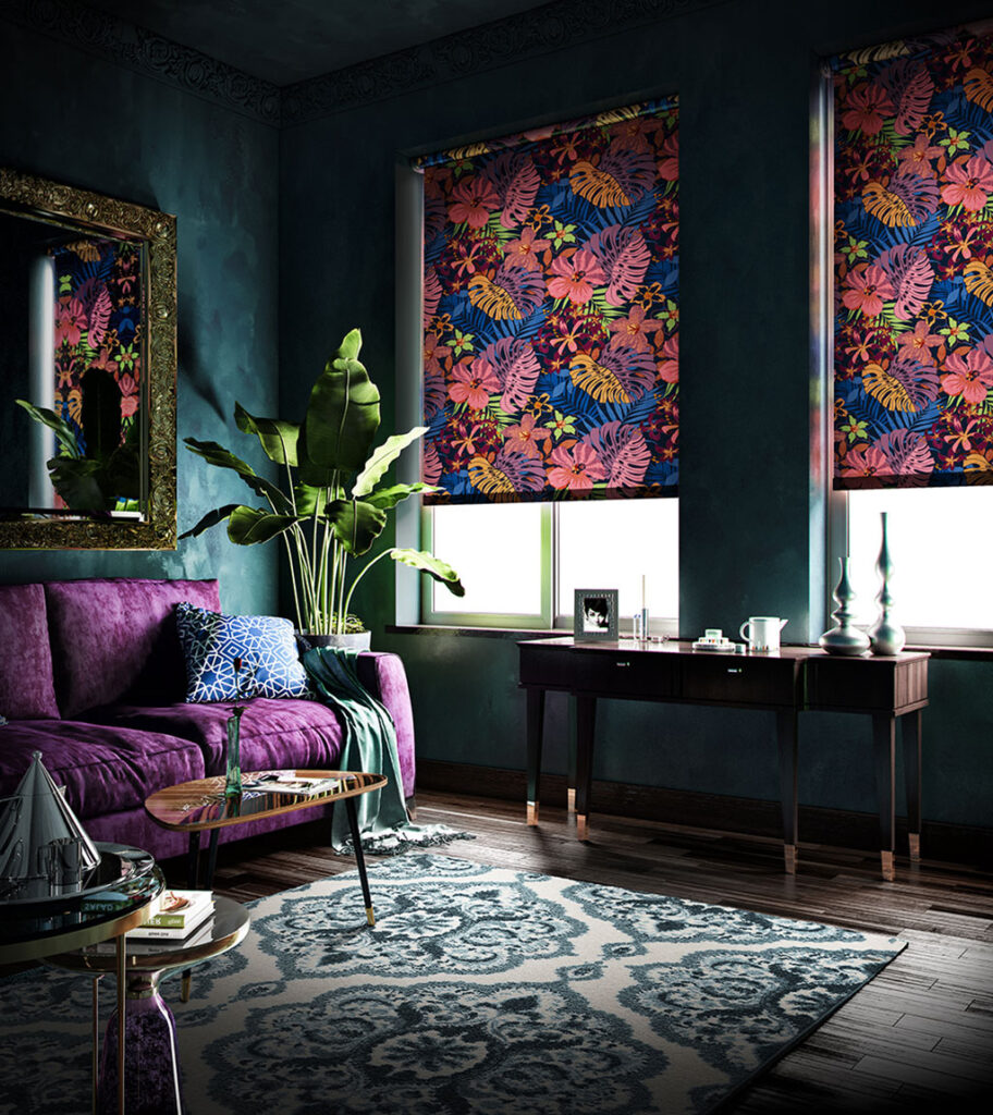 image to show example of a living room with a jewel tone theme