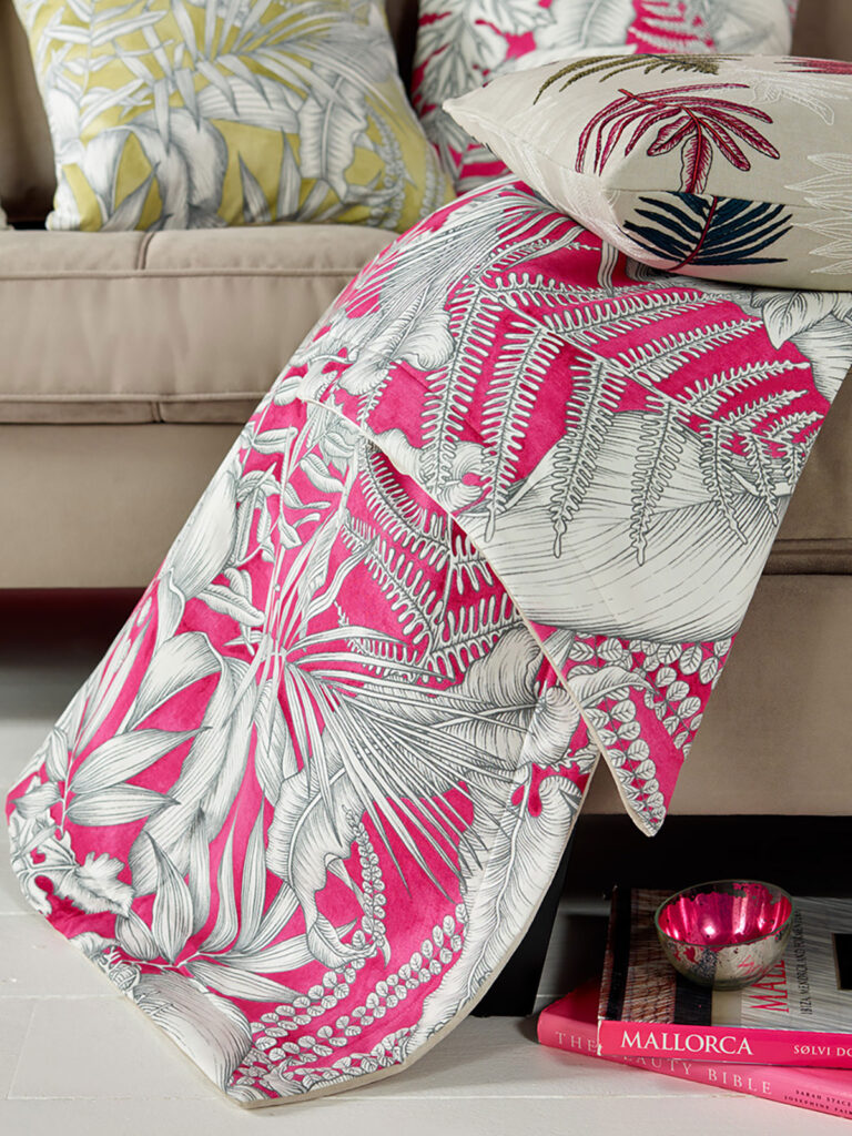 close up image to show how pink and grey work on a cushion 