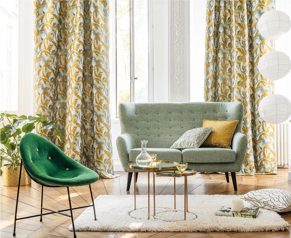 photo of seating area with two Chartreuse coloured chairs