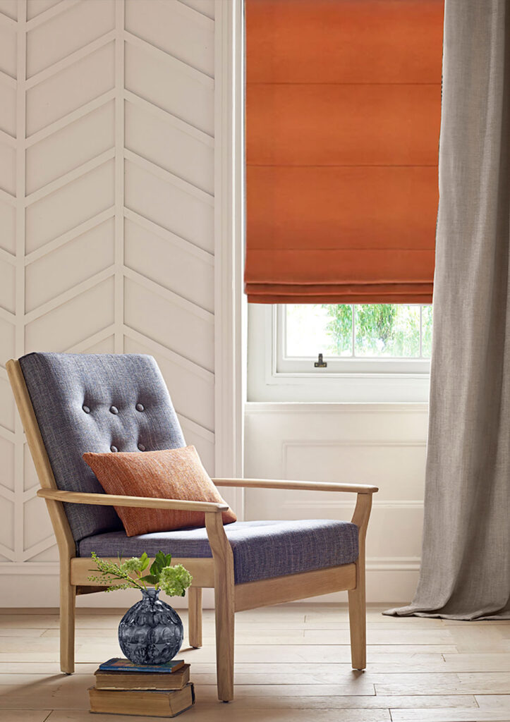 image to show interior using purple and orange for colour blocking 