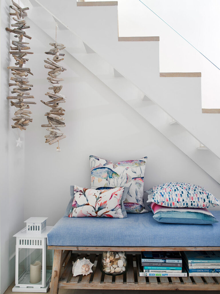 image of a hallway with a coastal style interior 