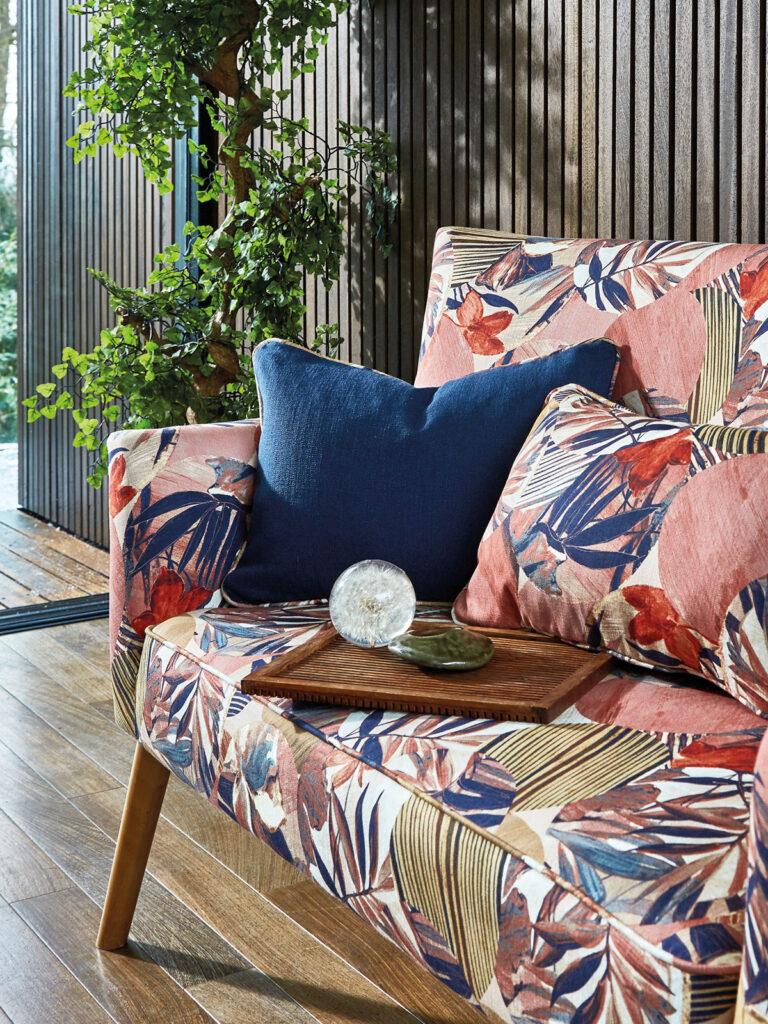 a photo of a sofa that goes well with terracotta decor