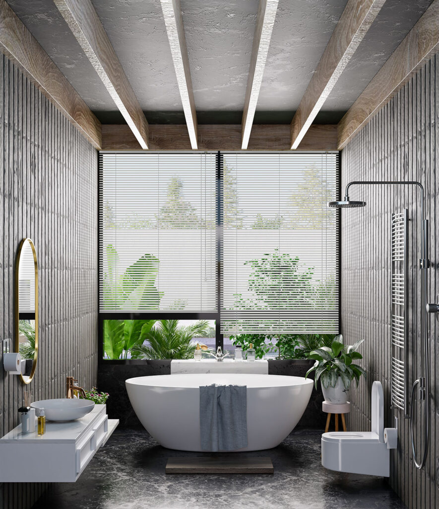 image of modern bathroom using metal blinds 