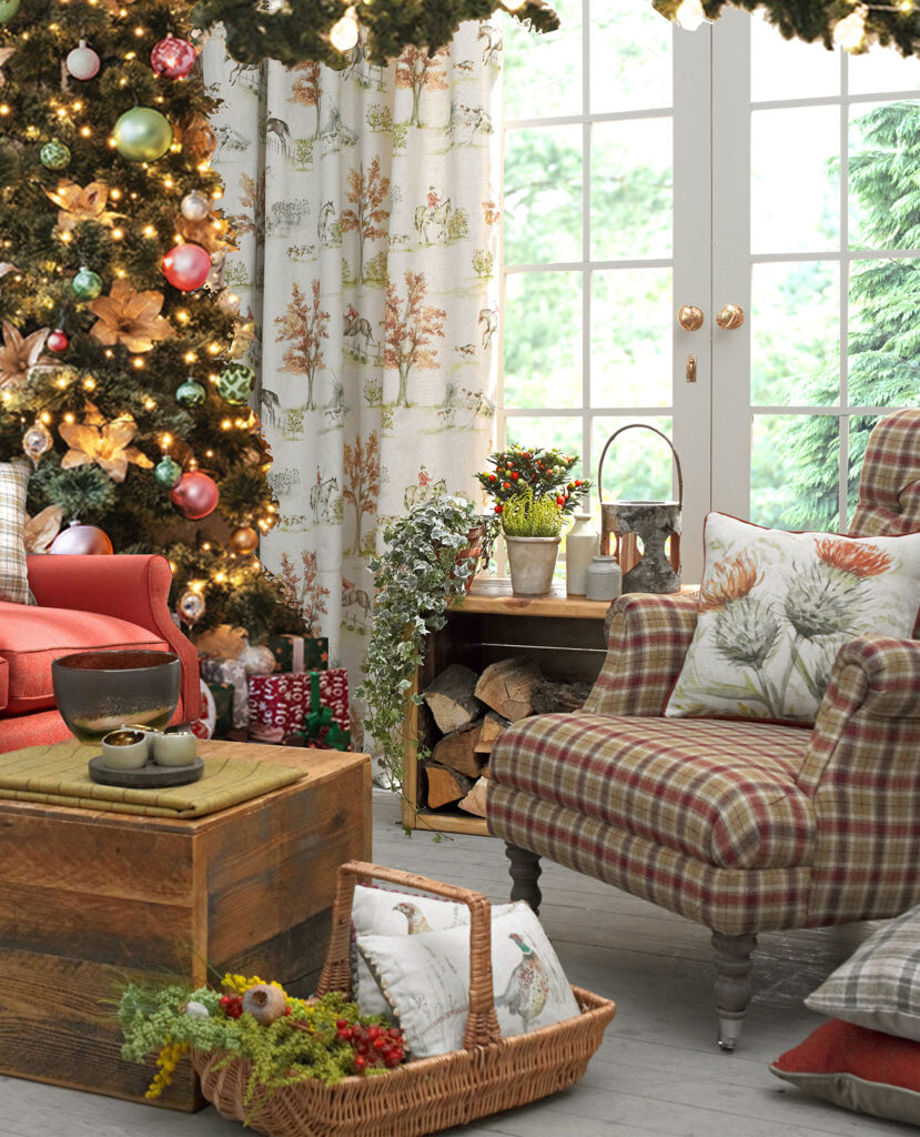 a photo to show example of a red themed traditional christmas living room 
