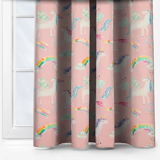 pink curtain with unicorns pattern.