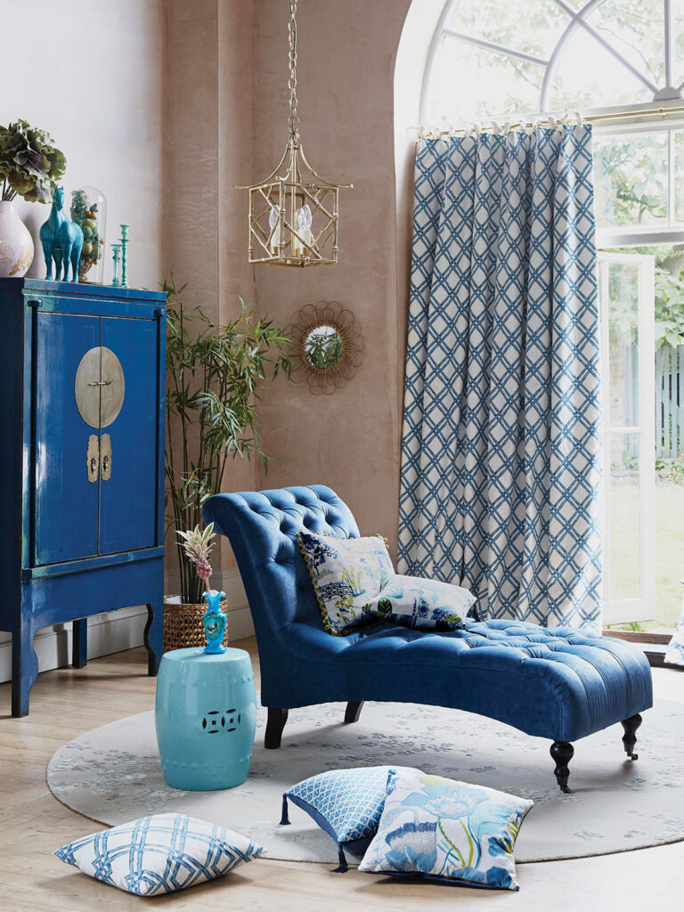 blue themed room set image inspired by chinoiserie decor