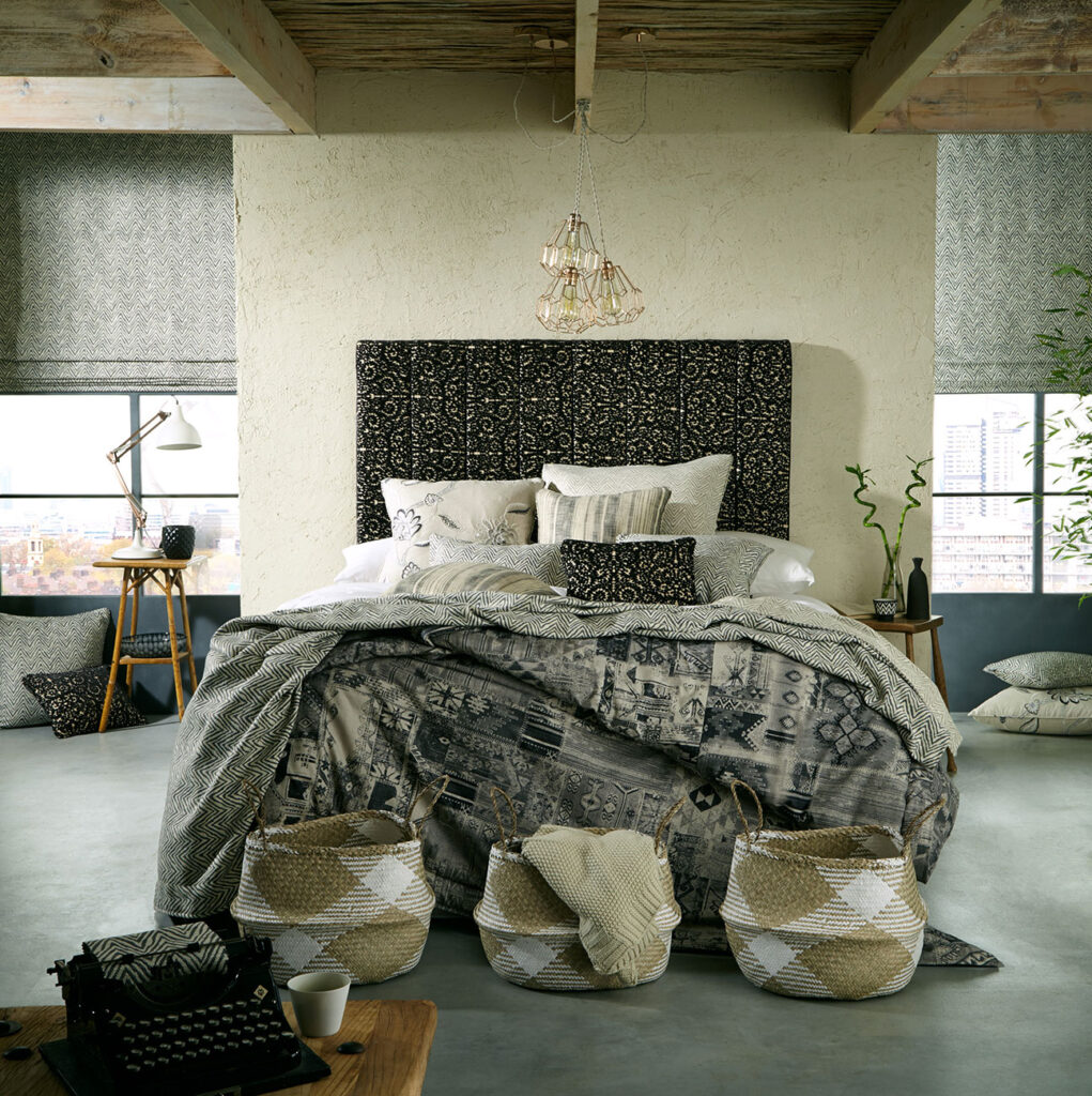 image of black and white bedroom 