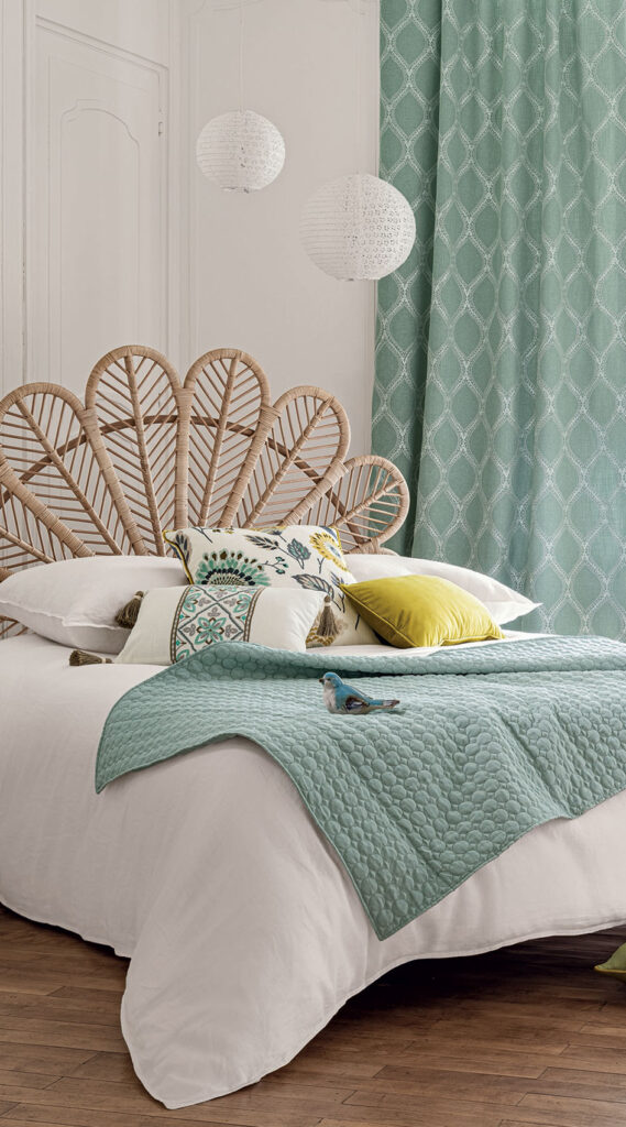 photo of green and white themed bedroom