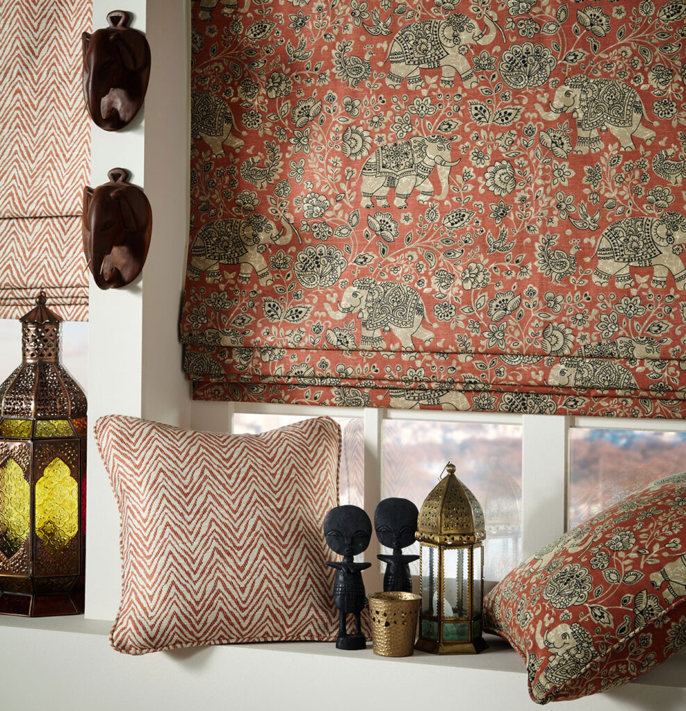 photo of a indian themed roman blind up close 